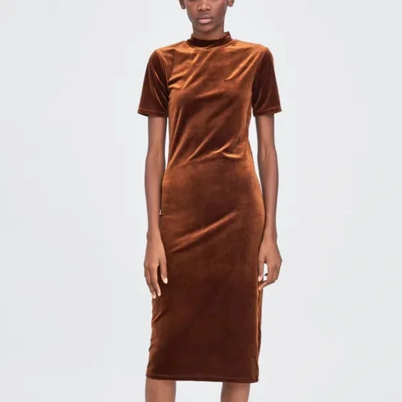 zara velvet brown dress ZARa. Brown beaded Ts dress  Hibuy market